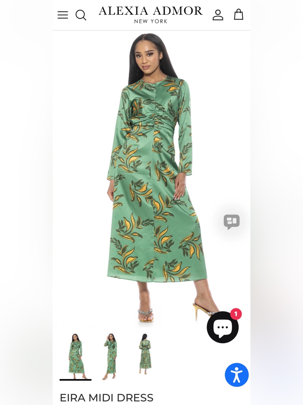 Alexia Admor Green Satin Midi Dress With Yellow Floral Print